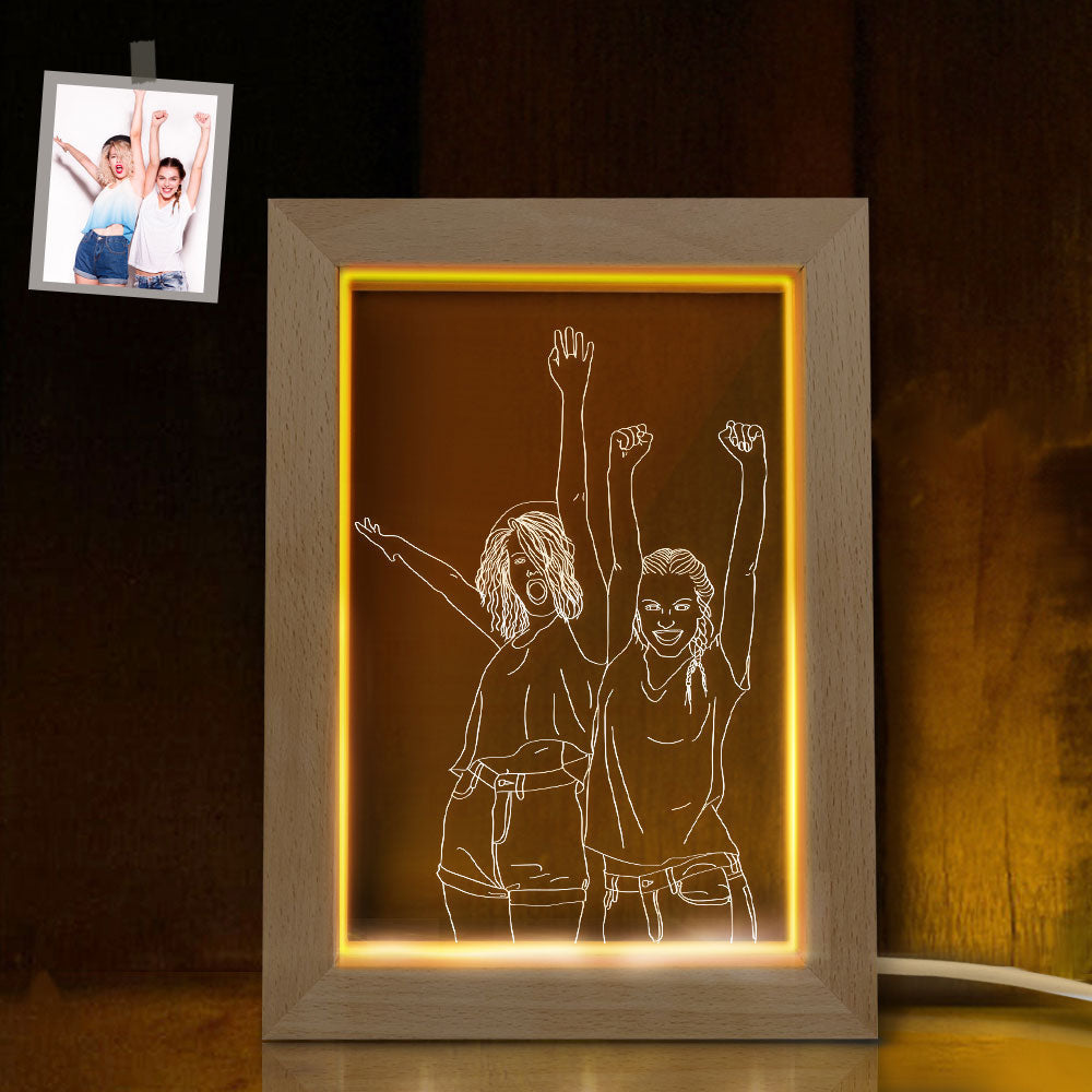 Custom 3D Double Photo Led Lamp Personalised Photo Engraving Frame Nignt Light Gift for Lovers - 