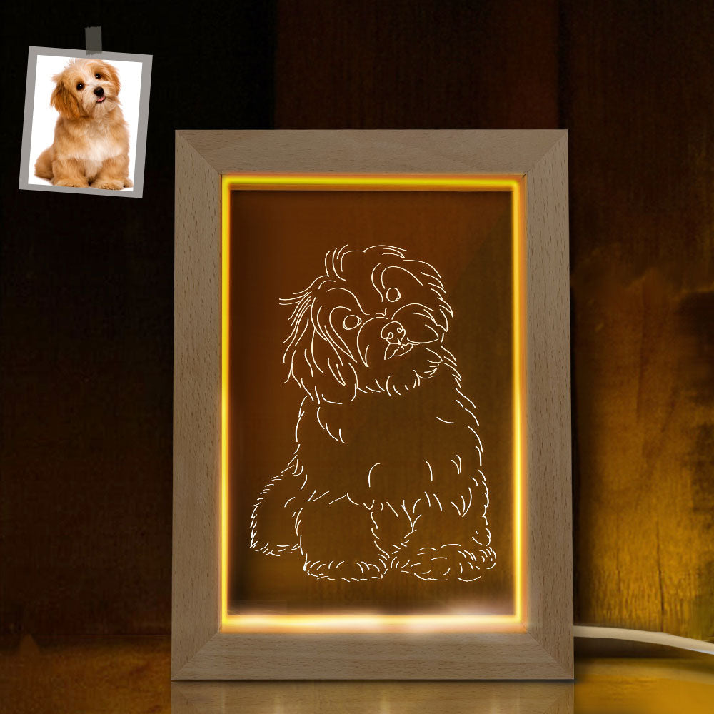 Custom 3D Pet Photo Led Lamp Personalised Photo Engraving Frame Nignt Light Gift for Lovers - 