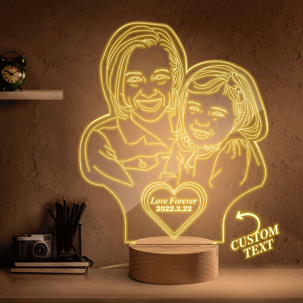 Custom Heart-shaped Engraved 3D Photo Lamp Led Personalized Night Light Gift for Mom - 