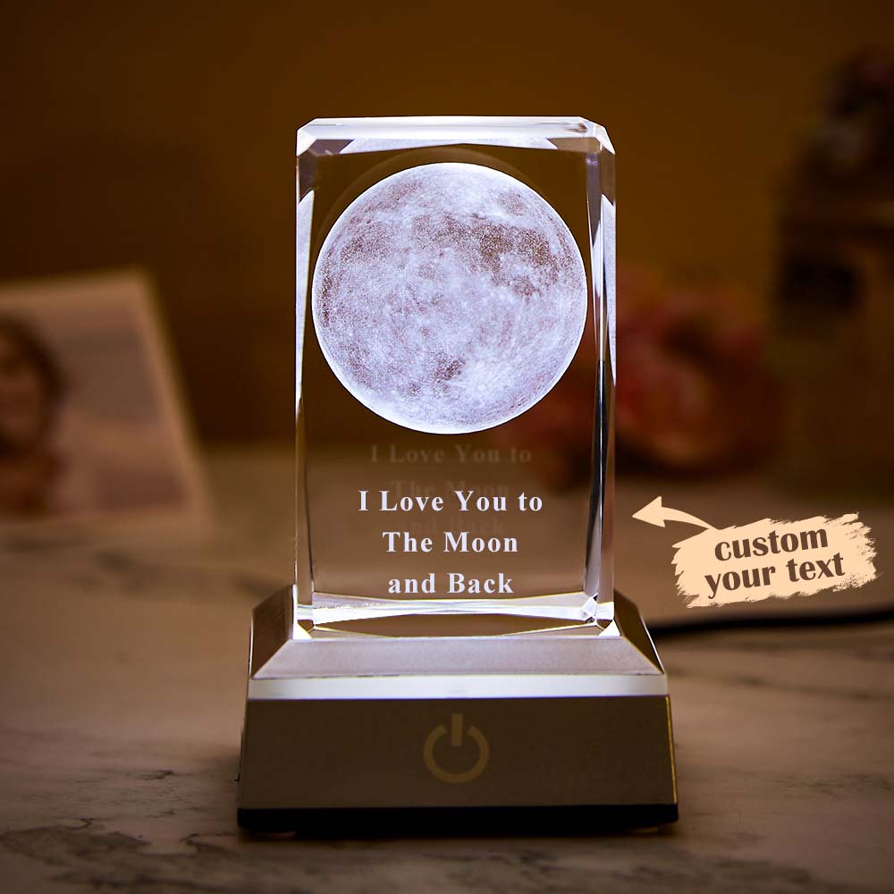 Custom Engraved Lamp 3D Moon Crystal LED Colourful Light Gift for Mom - 