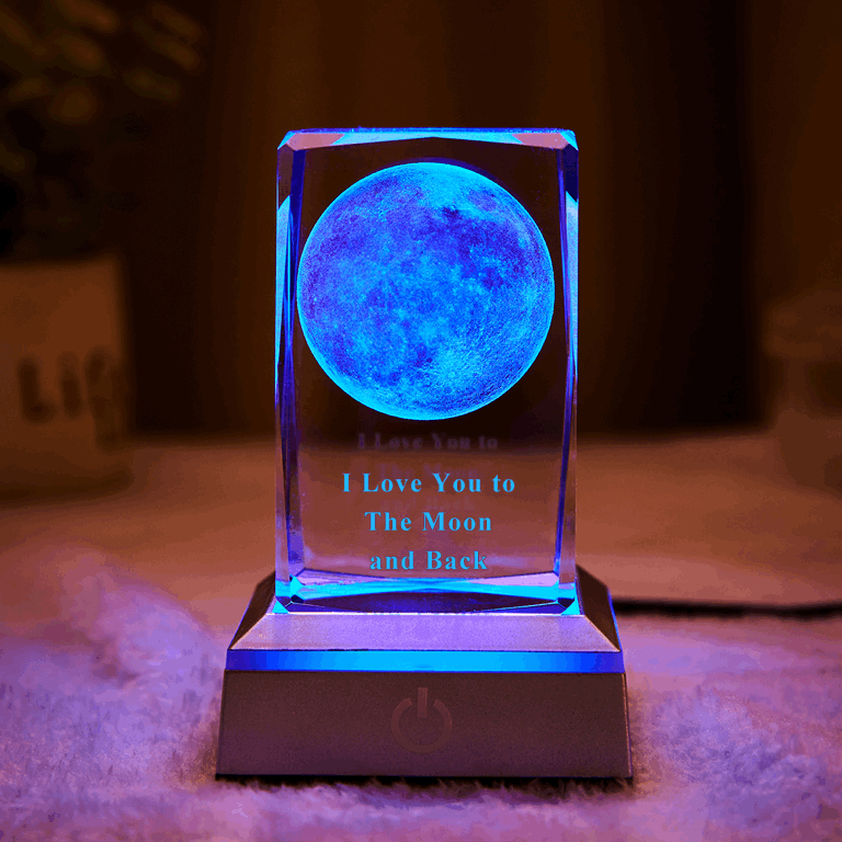Custom Engraved Lamp 3D Moon Crystal LED Colourful Light Gift for Mom - 
