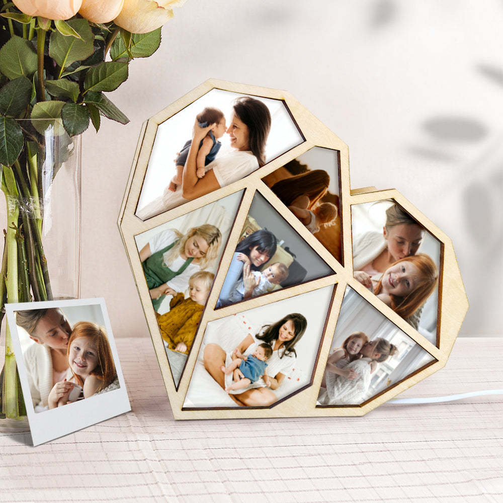 Custom Photo Wooden Lamp Personalized Heart Led Night Light Home Decoration Gift - soufeelmy