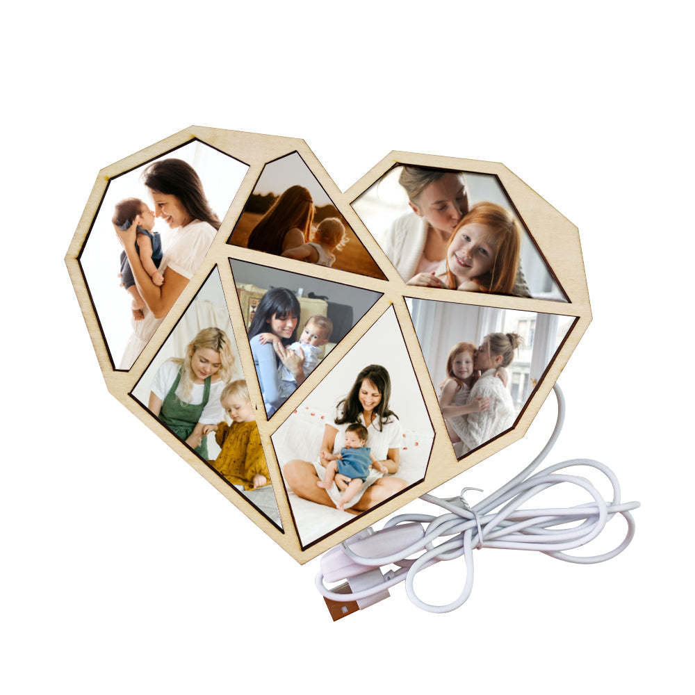 Custom Photo Wooden Lamp Personalized Heart Led Night Light Home Decoration Gift - soufeelmy