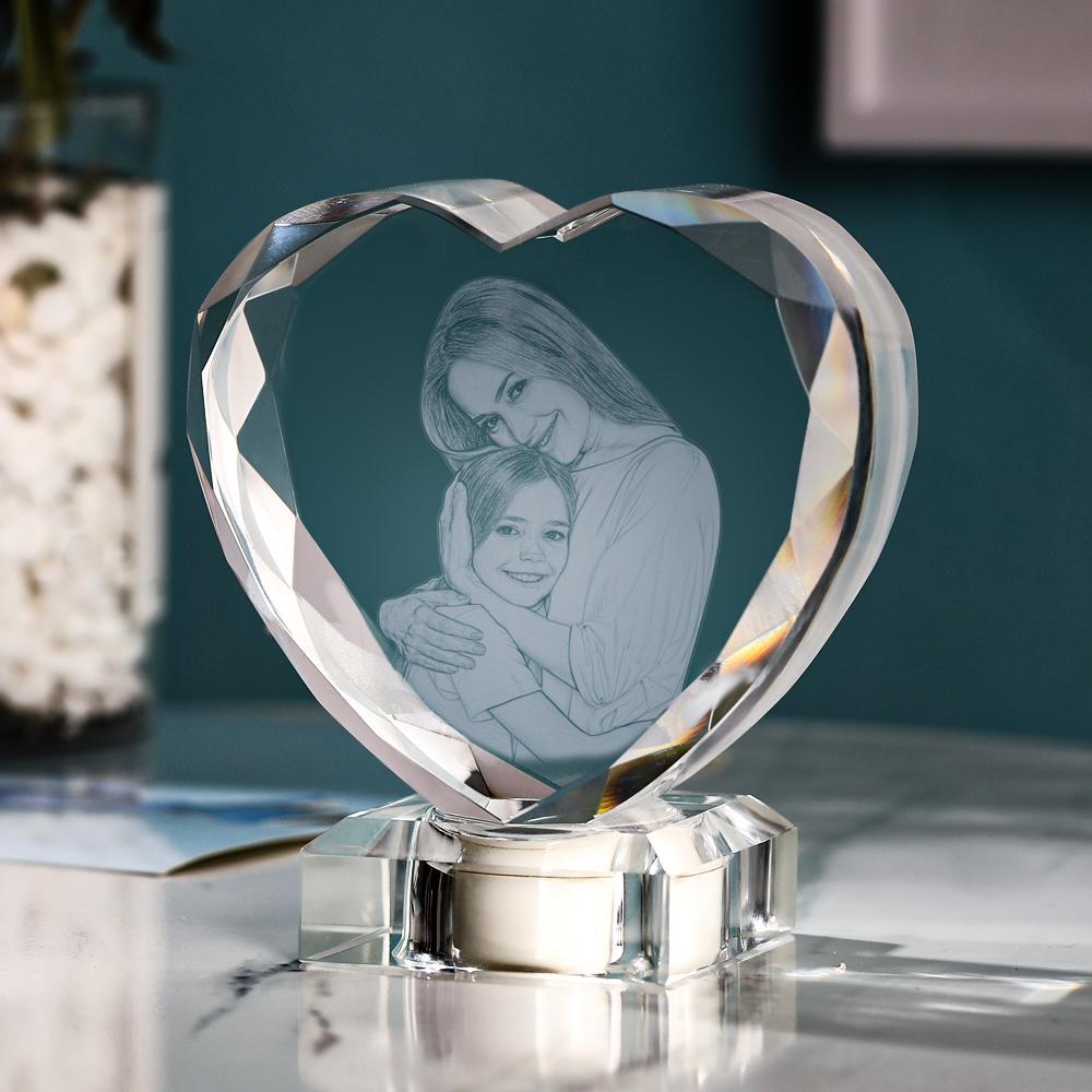 Heart Crystal Photo Frame with Light Up LED Base Exclusive Large Photo Crystal Heart Laser Gift For Mom - soufeelmy