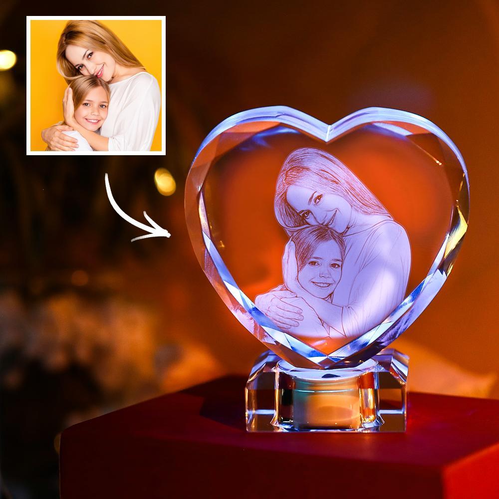 Heart Crystal Photo Frame with Light Up LED Base Exclusive Large Photo Crystal Heart Laser Gift For Mom - soufeelmy