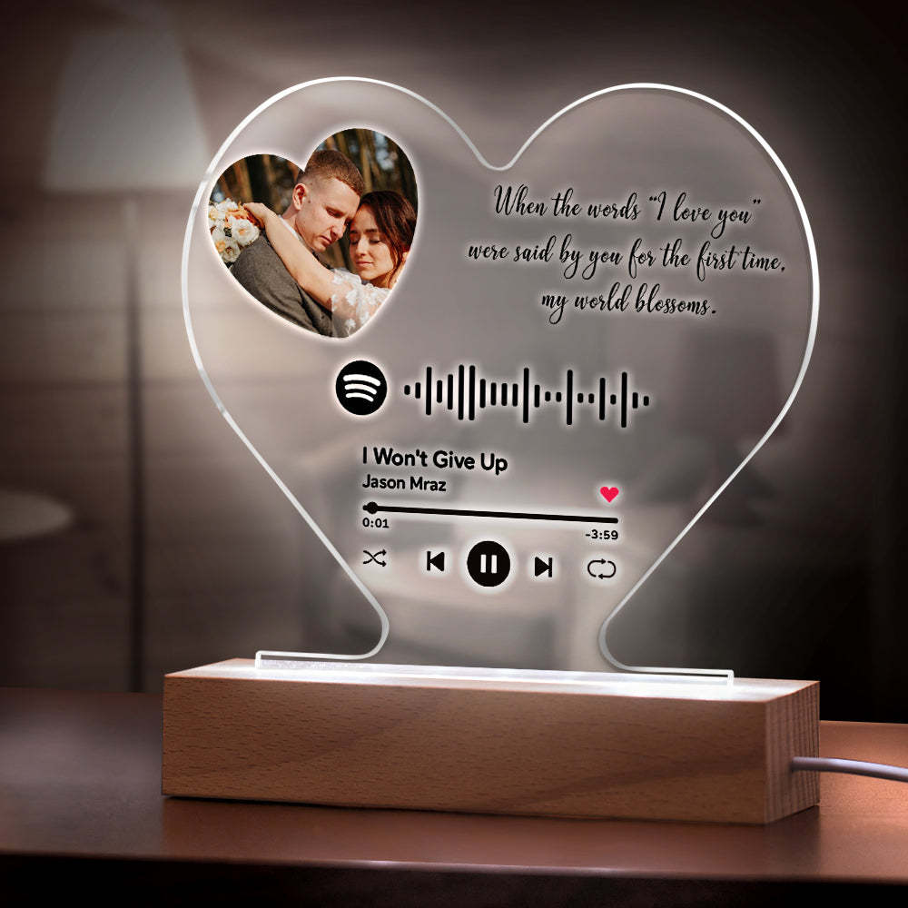 Custom Heart-Shaped Spotify Code Music Plaque Night Light Engraved Text Plaque - soufeelmy
