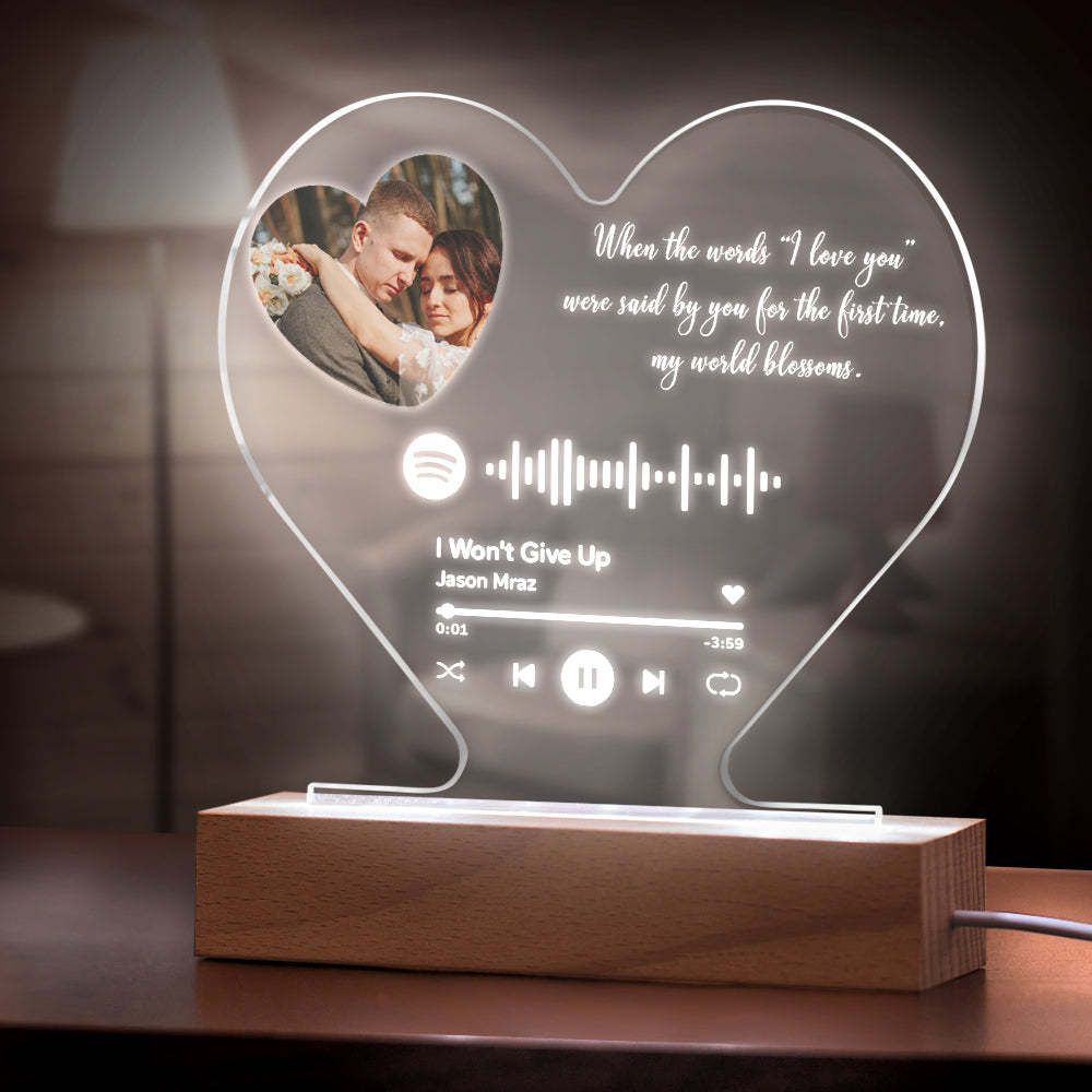 Custom Heart-Shaped Spotify Code Music Plaque Night Light Engraved Text Plaque - soufeelmy
