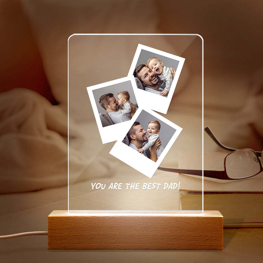 Father's Day Gift Custom Photo Wooden Base Night Light for Dad - soufeelmy