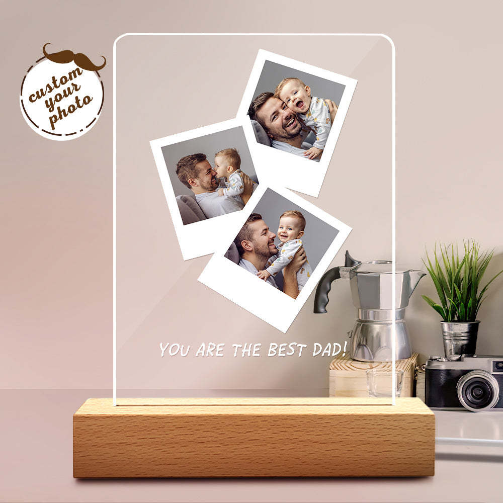 Father's Day Gift Custom Photo Wooden Base Night Light for Dad - soufeelmy