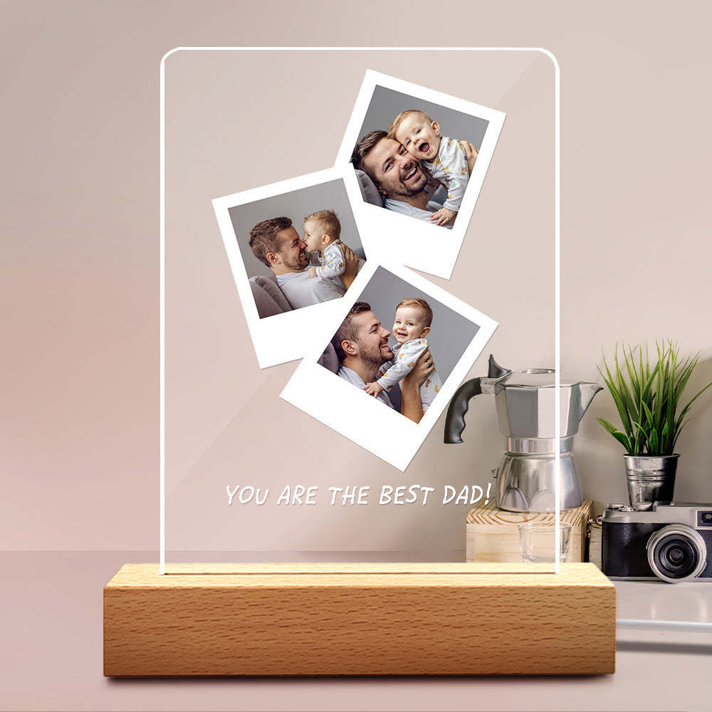 Father's Day Gift Custom Photo Wooden Base Night Light for Dad - soufeelmy