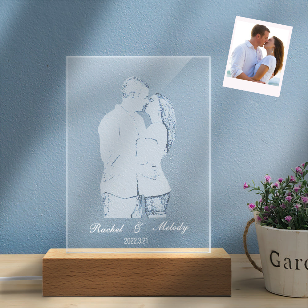 Custom Photo Lamp Personalized Glass Led Night Lamp for Anniversary Gift - soufeelmy
