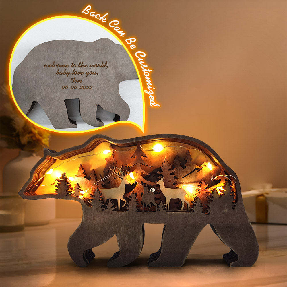 Custom Animal Wooden Statue Home Ornament Multi layer Woodland Bear Silhouette Decor for Shelf Table Wood Statue - soufeelmy