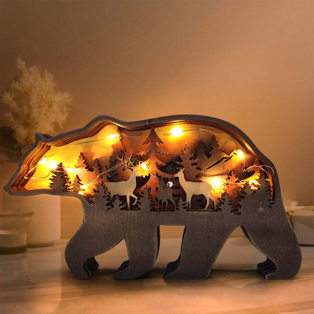 Custom Animal Wooden Statue Home Ornament Multi layer Woodland Bear Silhouette Decor for Shelf Table Wood Statue - soufeelmy