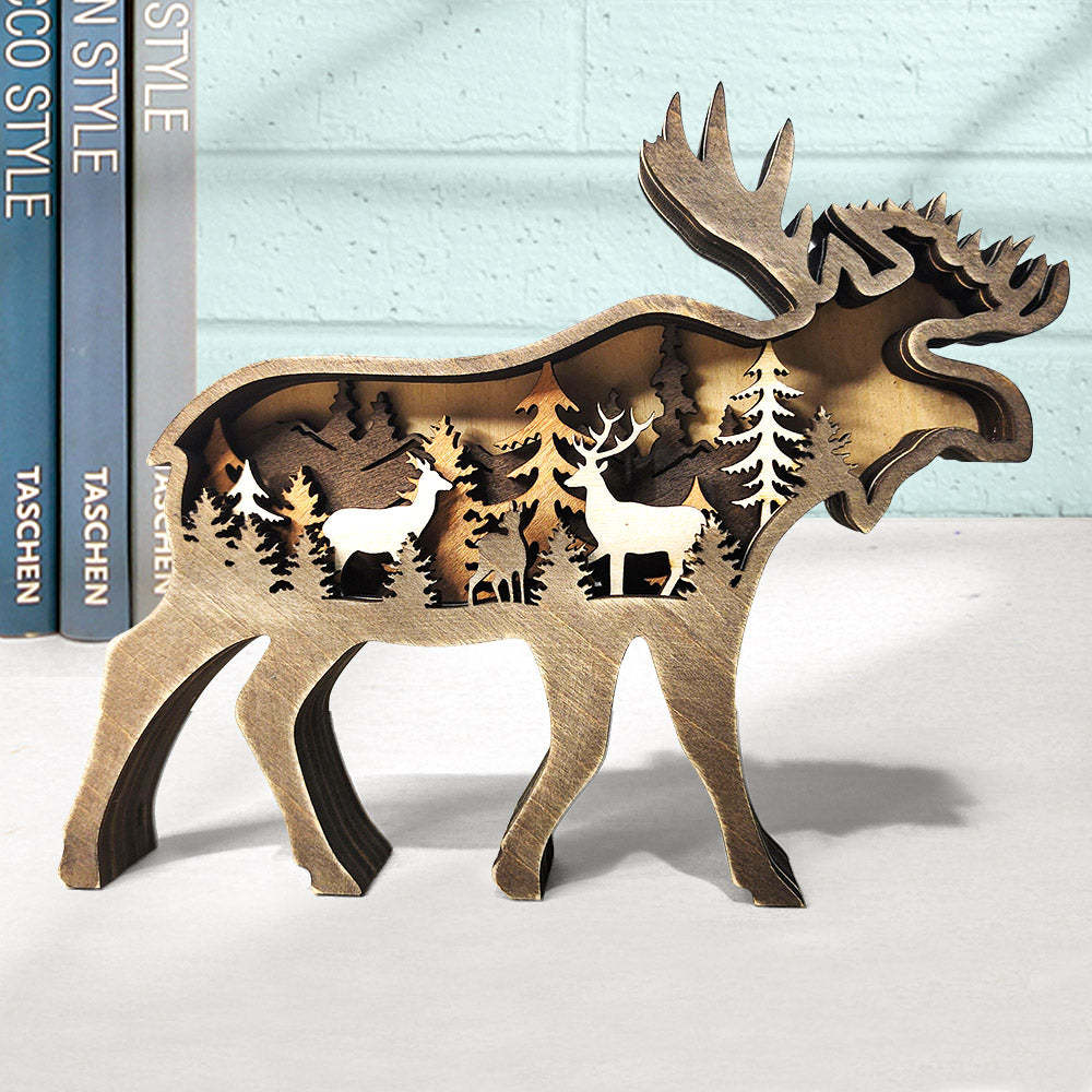 Custom Animal Wooden Statue Home Ornament Multi layer Woodland Bear Silhouette Decor for Shelf Table Wood Statue - soufeelmy