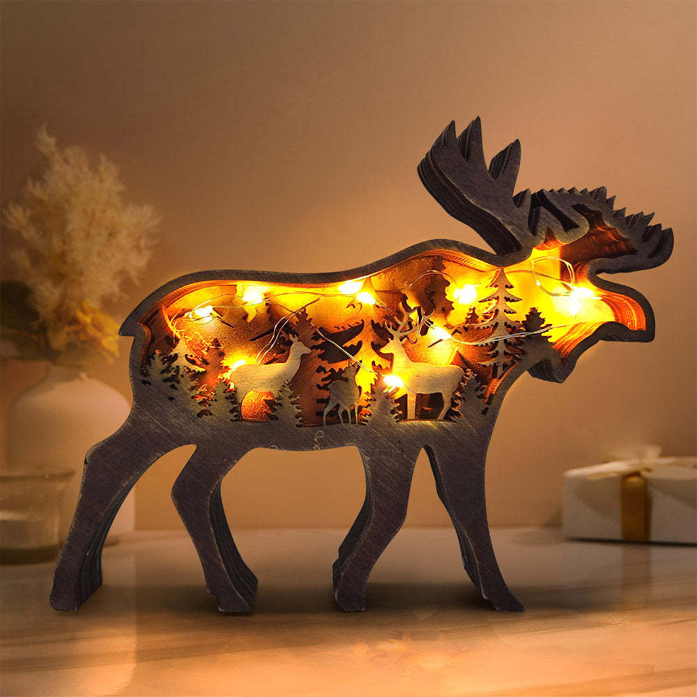 Custom Animal Wooden Statue Home Ornament Multi layer Woodland Bear Silhouette Decor for Shelf Table Wood Statue - soufeelmy