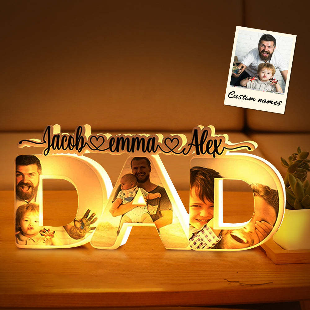 Custom Dad Photo Name Light Personalized Acrylic Family Name Lamp Desk Decoration Gift for Father - soufeelmy