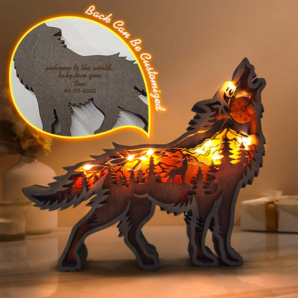 Custom Animal Wooden Statue Home Ornament Multi layer Woodland Bear Silhouette Decor for Shelf Table Wood Statue - soufeelmy