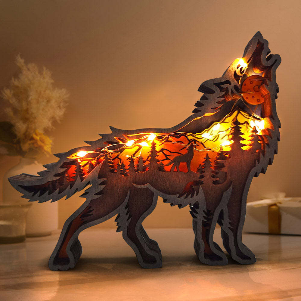 Custom Animal Wooden Statue Home Ornament Multi layer Woodland Bear Silhouette Decor for Shelf Table Wood Statue - soufeelmy