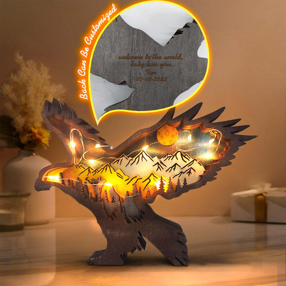 Custom Animal Wooden Statue Home Ornament Multi layer Woodland Bear Silhouette Decor for Shelf Table Wood Statue - soufeelmy
