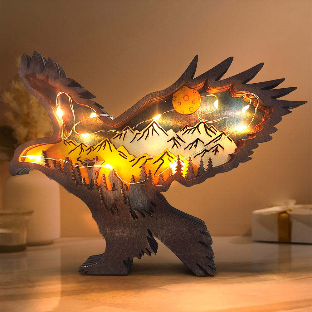Custom Animal Wooden Statue Home Ornament Multi layer Woodland Bear Silhouette Decor for Shelf Table Wood Statue - soufeelmy