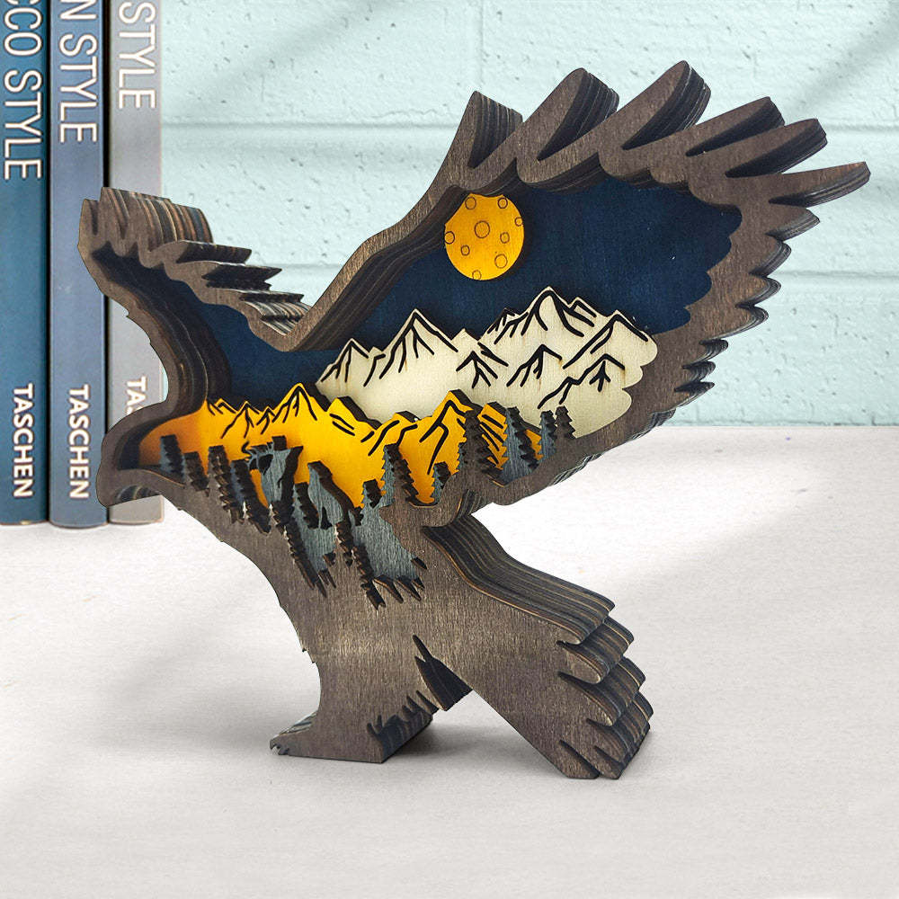 Custom Animal Wooden Statue Home Ornament Multi layer Woodland Bear Silhouette Decor for Shelf Table Wood Statue - soufeelmy