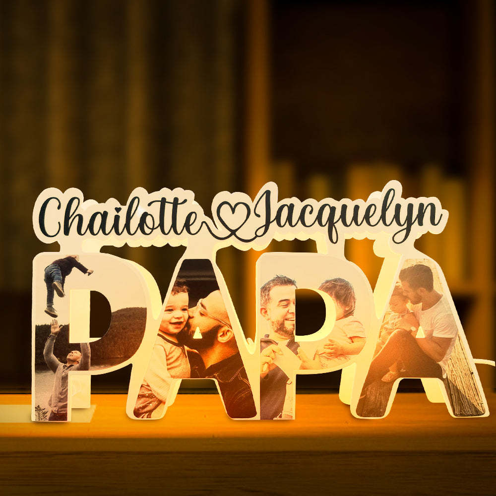 Custom Papa Photo Name Light Personalized Acrylic Family Name Lamp Desk Decoration Gift for Father - soufeelmy