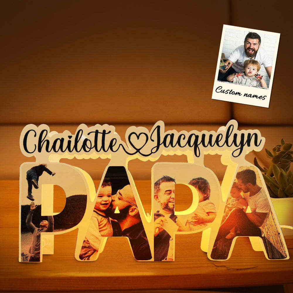 Custom Papa Photo Name Light Personalized Acrylic Family Name Lamp Desk Decoration Gift for Father - soufeelmy