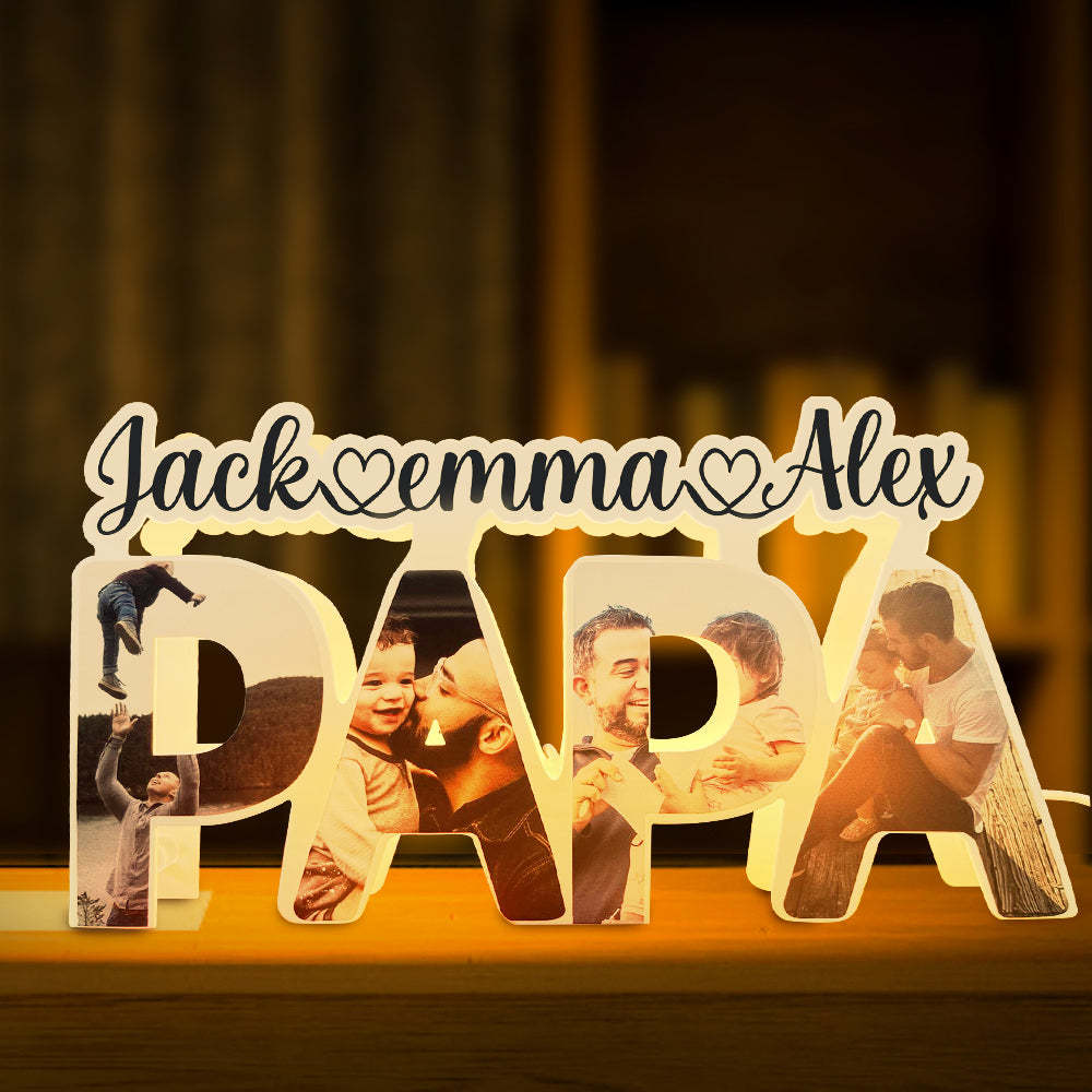 Custom Papa Photo Name Light Personalized Acrylic Family Name Lamp Desk Decoration Gift for Father - soufeelmy