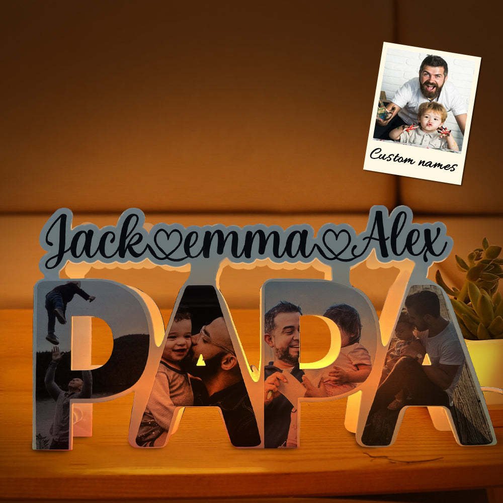 Custom Papa Photo Name Light Personalized Acrylic Family Name Lamp Desk Decoration Gift for Father - soufeelmy