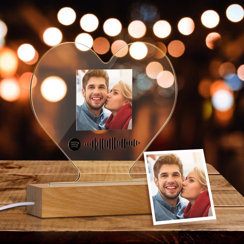 Scannable Spotify Code Night Light Acrylic Heart Shape Gifts for Couple - soufeelmy
