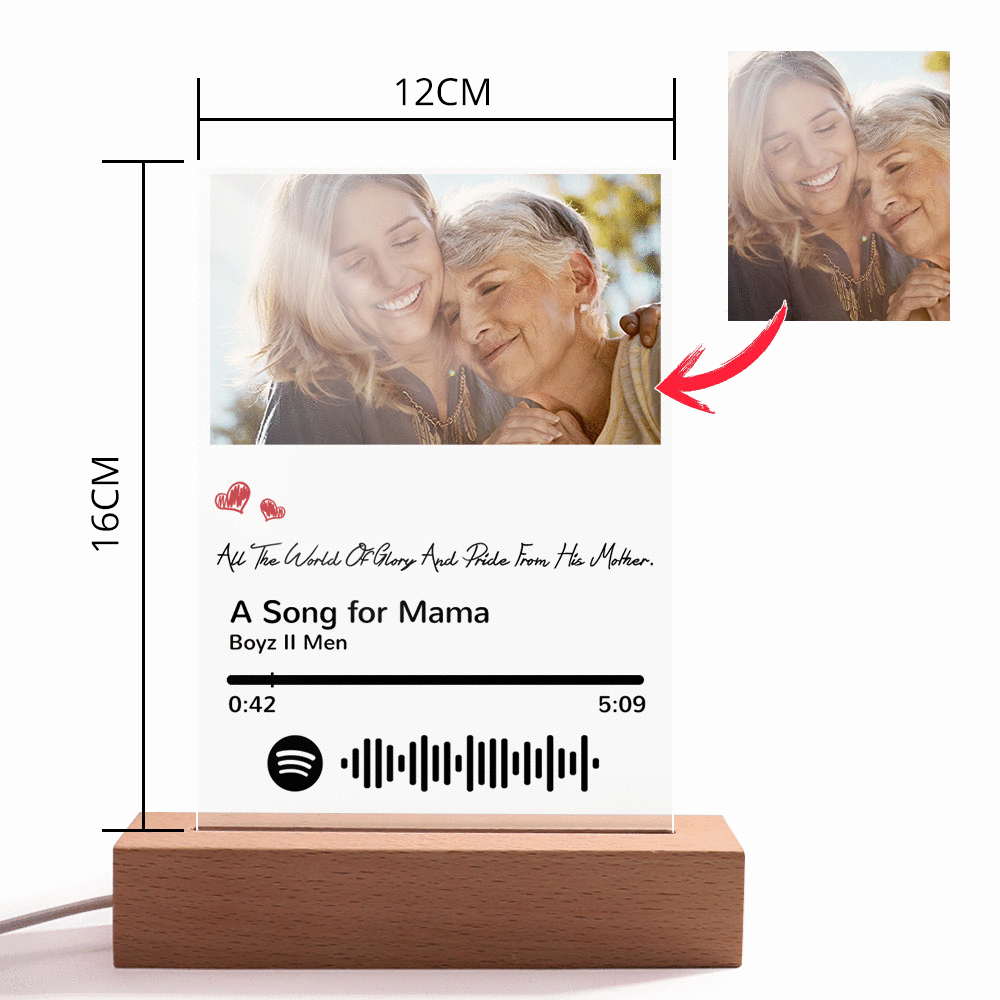 Scannable Spotify Code Night Light Photo Engraved Gifts for Mom - 