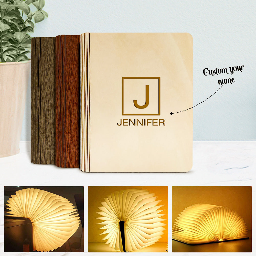 Custom Name Wooden Book Light Personalized 5 Colors Folding Magnetic Book Lamp Desk Night Light Gift - soufeelmy