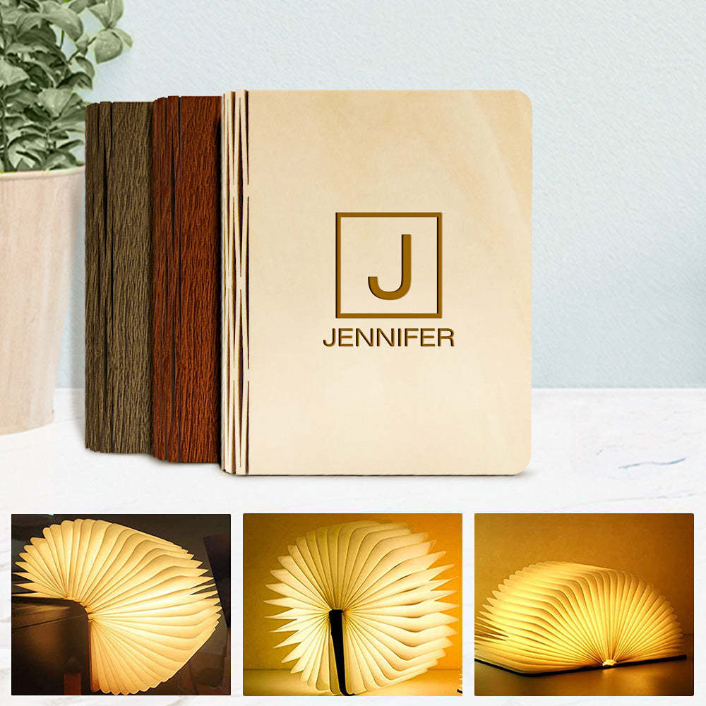 Custom Name Wooden Book Light Personalized 5 Colors Folding Magnetic Book Lamp Desk Night Light Gift - soufeelmy