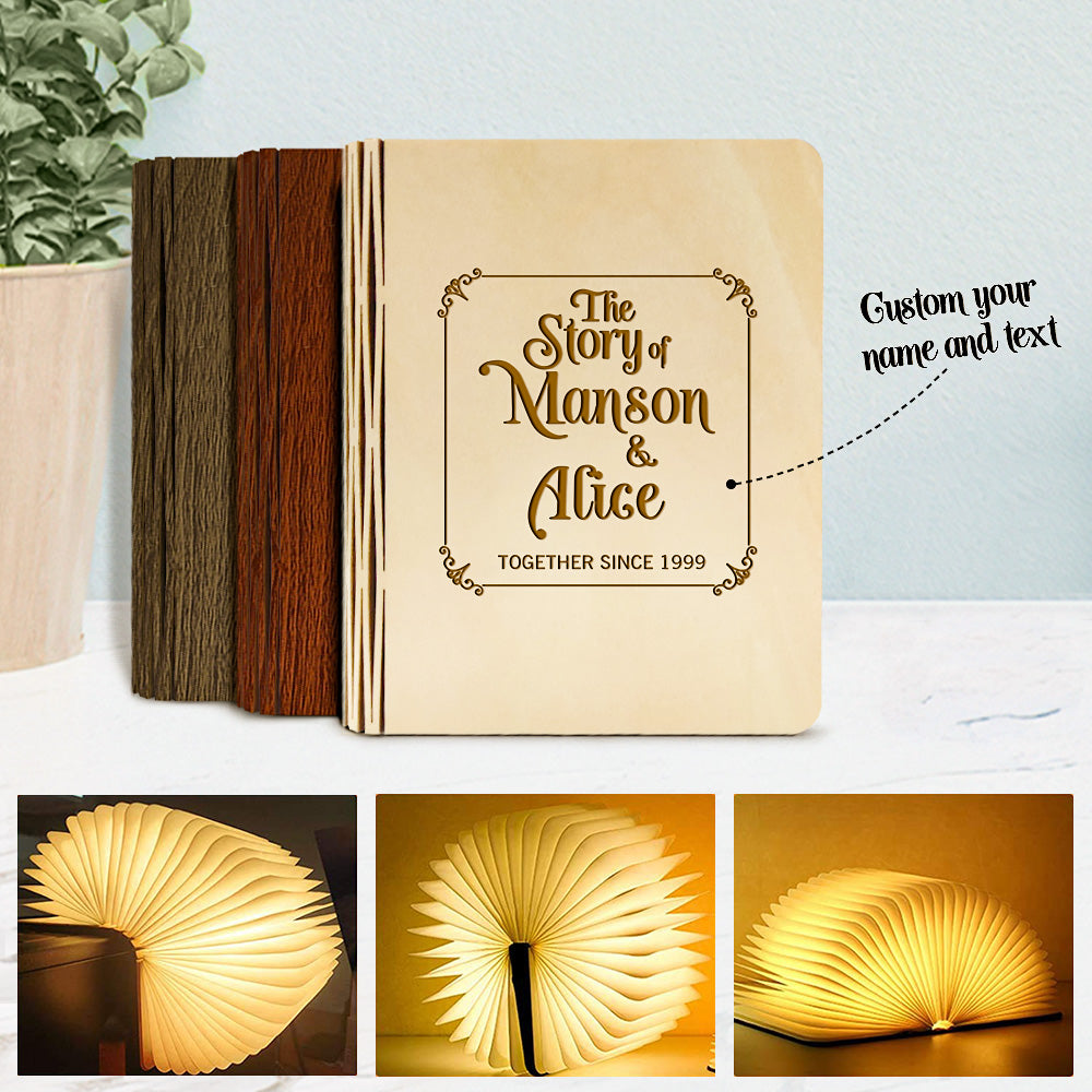 Custom Your Story Wooden Book Light Personalized 5 Colors Folding Magnetic Book Lamp Desk Night Light Gift - soufeelmy