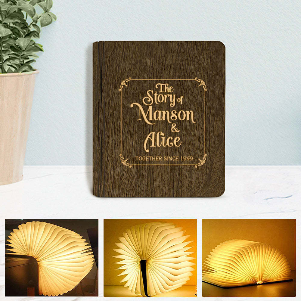 Custom Your Story Wooden Book Light Personalized 5 Colors Folding Magnetic Book Lamp Desk Night Light Gift - soufeelmy