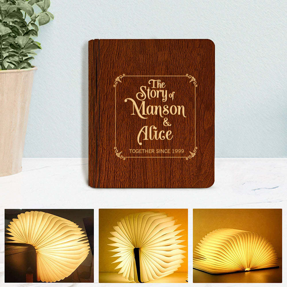 Custom Your Story Wooden Book Light Personalized 5 Colors Folding Magnetic Book Lamp Desk Night Light Gift - soufeelmy