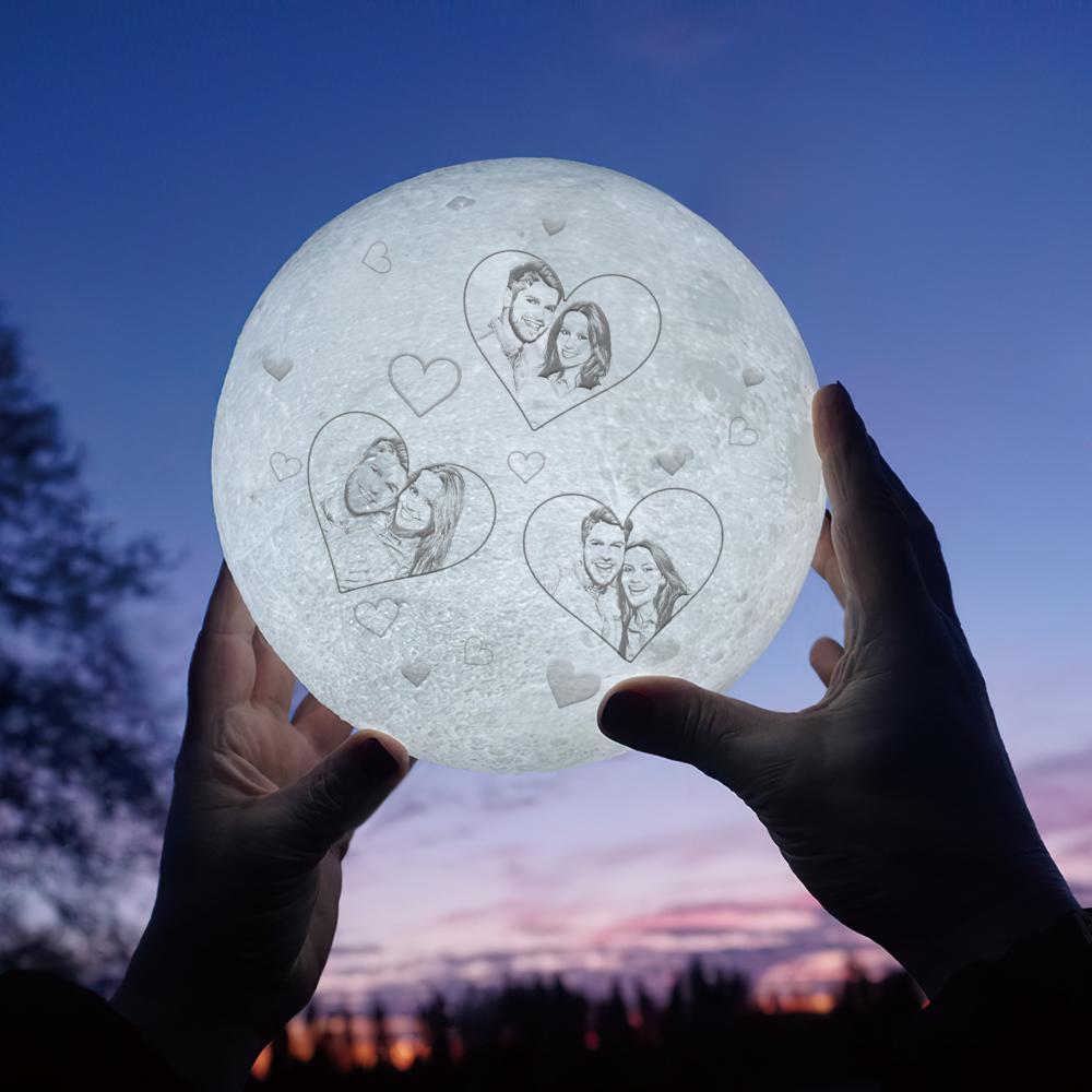 Photo Moon Lamp Custom 3d Light Heart Engraved Moon Lamp - Touch Two Colors 10cm-20cm Available Couple Gift - soufeelmy