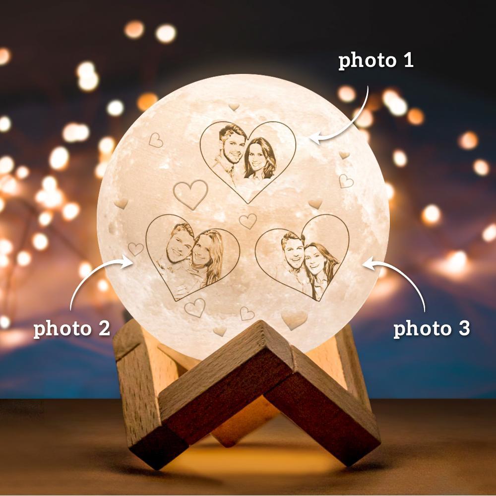 Photo Moon Lamp Custom 3d Light Heart Engraved Moon Lamp - Touch Two Colors 10cm-20cm Available Couple Gift - soufeelmy