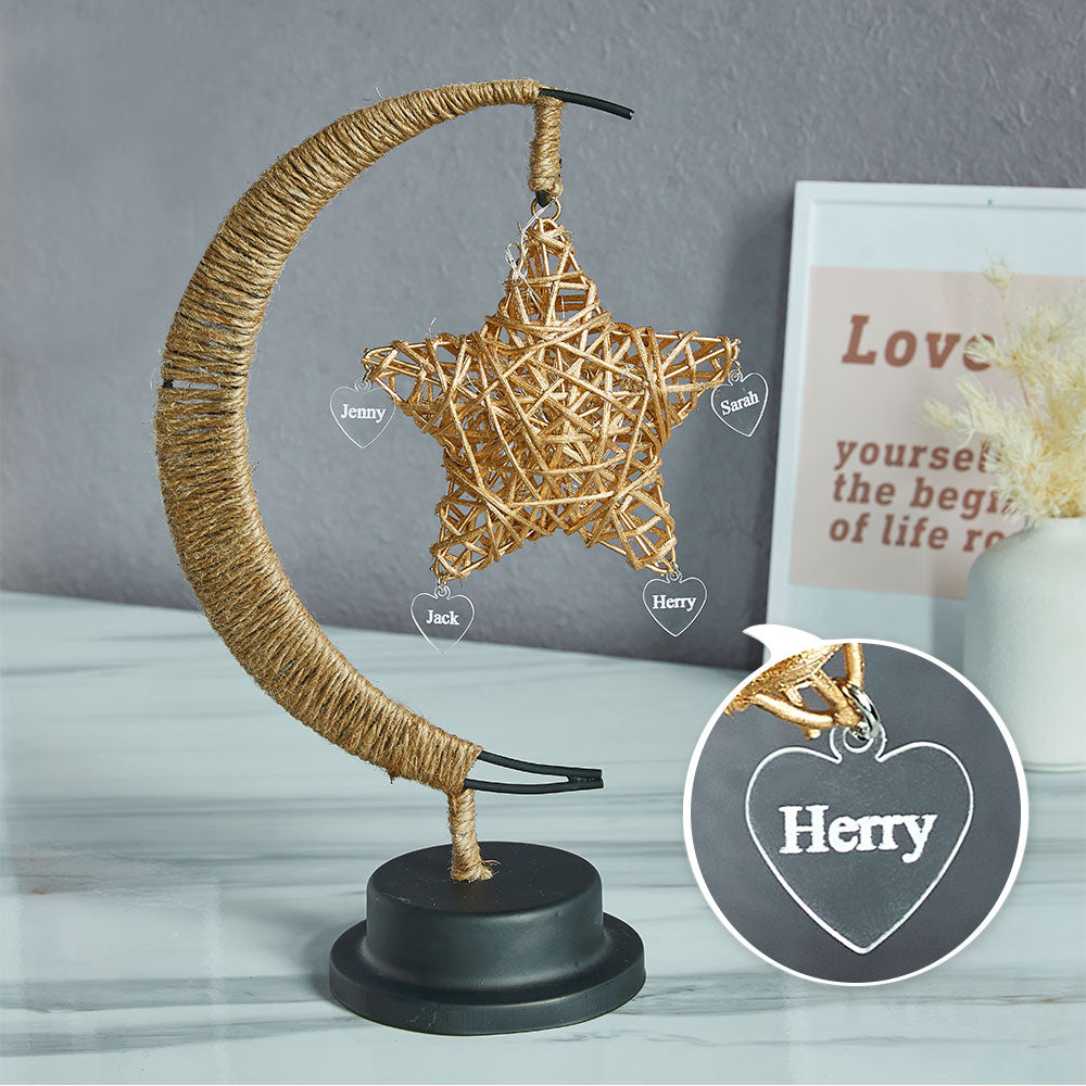 Custom Engraved Name Night Light Star Moon Hemp Rope Decorate Gifts - soufeelmy