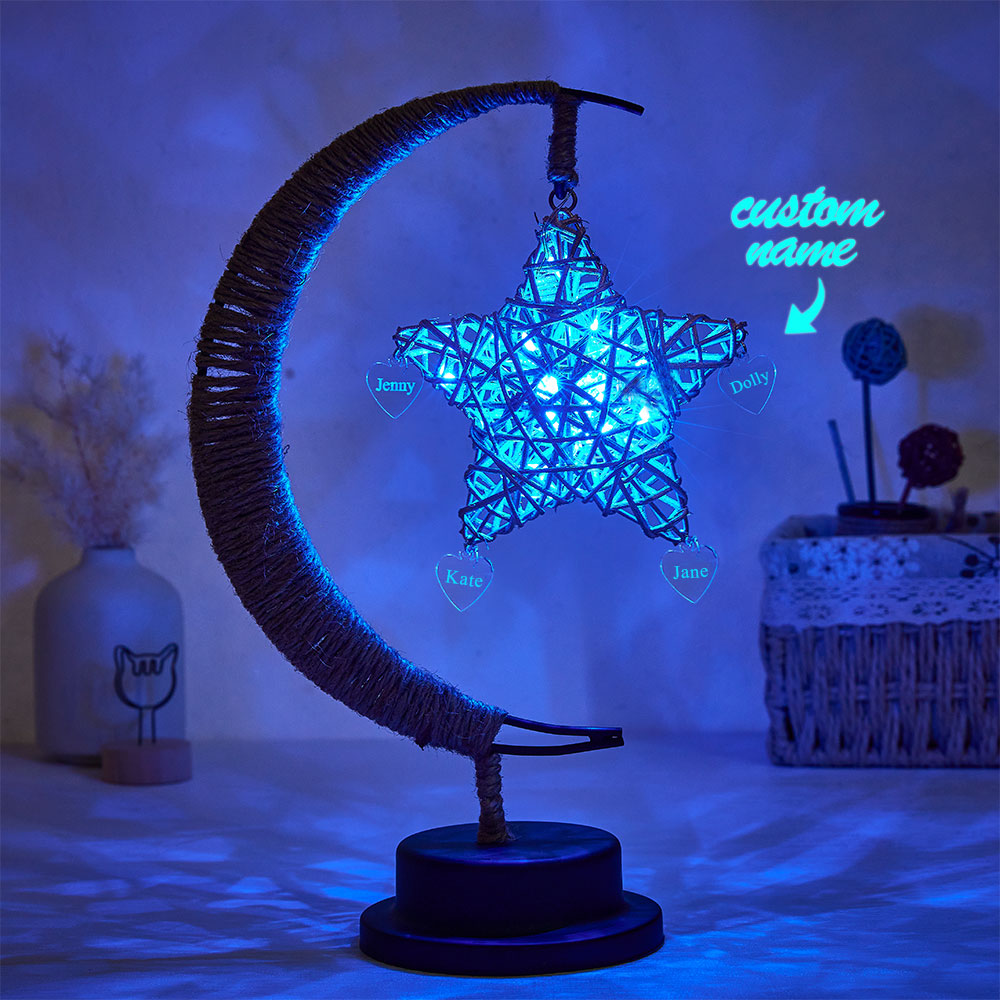 Custom Engraved Name Night Light Star Moon Hemp Rope Decorate Gifts - soufeelmy