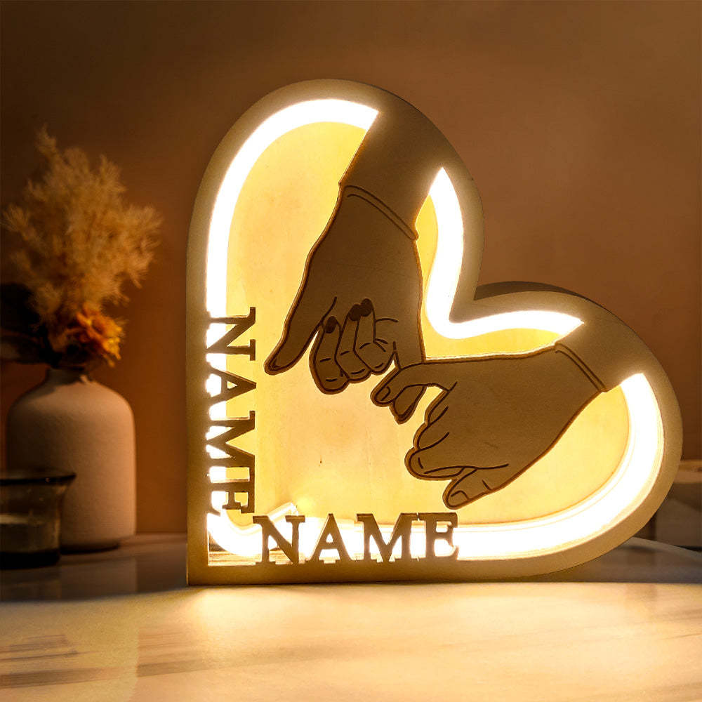 Custom Name Hand In Hand Light Personalized Wooden Heart Lamp Desk Decoration Gift - soufeelmy