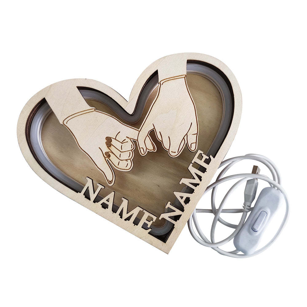 Custom Name Hand In Hand Light Personalized Wooden Heart Lamp Desk Decoration Gift - soufeelmy