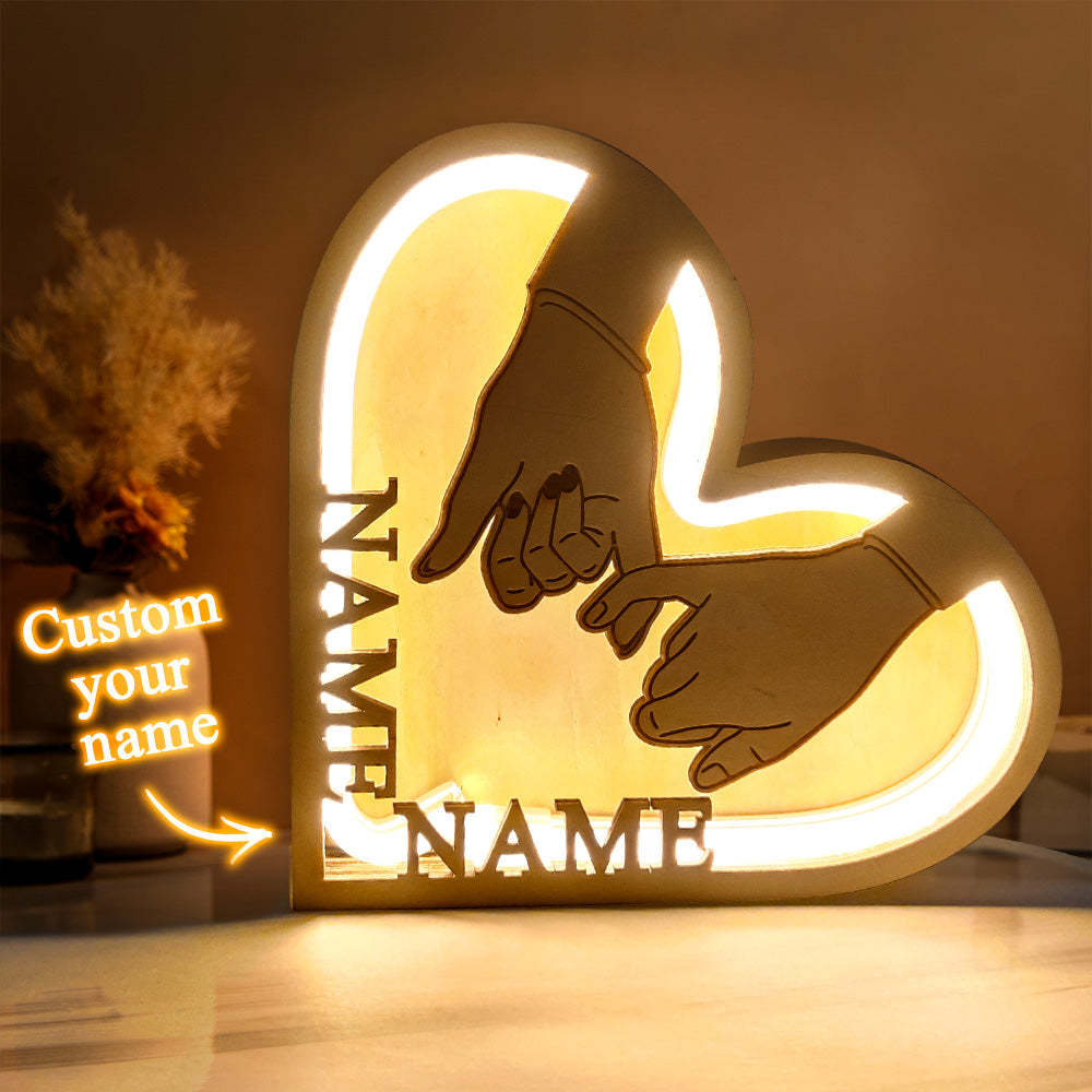 Custom Name Hand In Hand Light Personalized Wooden Heart Lamp Desk Decoration Gift - soufeelmy