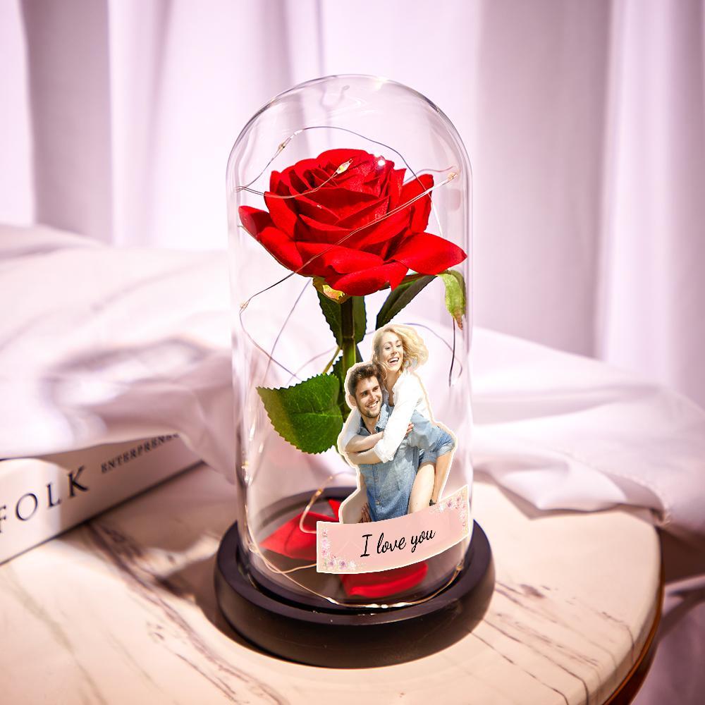 Custom Photo Text Eternal Rose Flower Glass Cover LED Night Light Romantic Simulation Gift For Her - soufeelmy