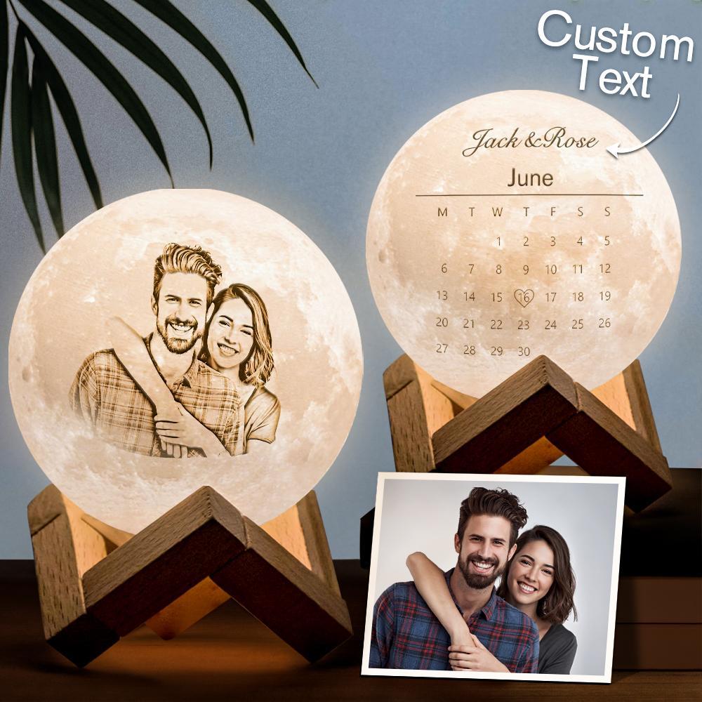 Custom Photo Moon Lamp Name 3d Light Date Anniversary Engraved Moon Lamp - Touch Two Colors 10cm-20cm Couple Gift - soufeelmy
