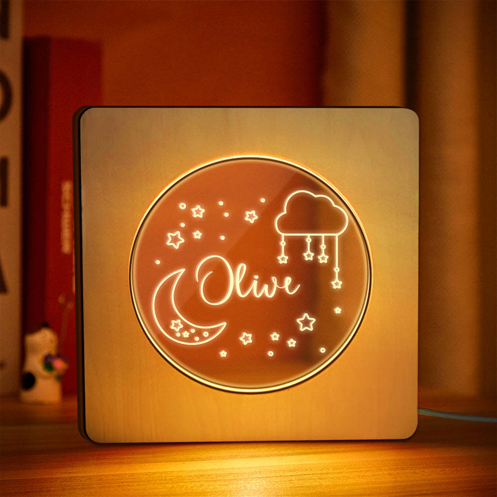 Custom Engraved Name Night Light Personalized Star Moon Wooden Frame Lamp Gift - soufeelmy