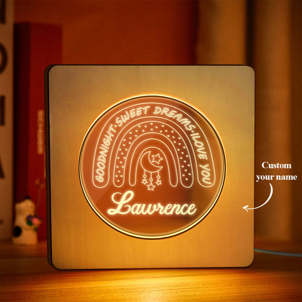 Custom Engraved Name Night Light Personalized Rainbow Wooden Frame Lamp Gift - soufeelmy