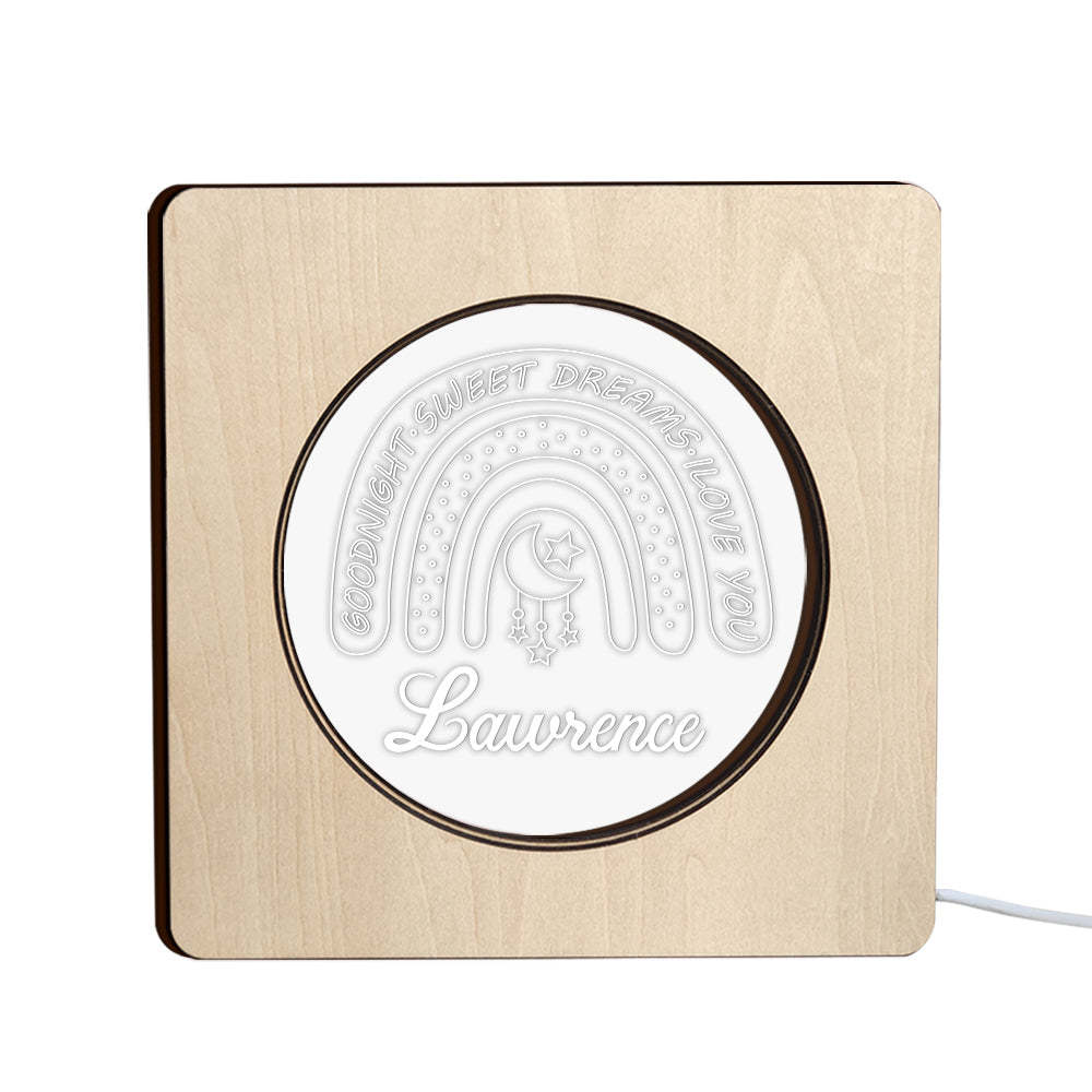 Custom Engraved Name Night Light Personalized Rainbow Wooden Frame Lamp Gift - soufeelmy