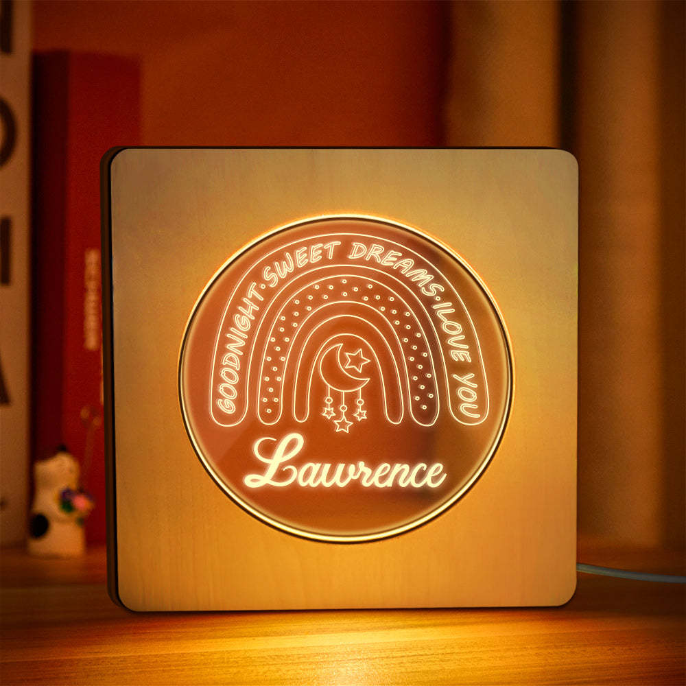 Custom Engraved Name Night Light Personalized Rainbow Wooden Frame Lamp Gift - soufeelmy