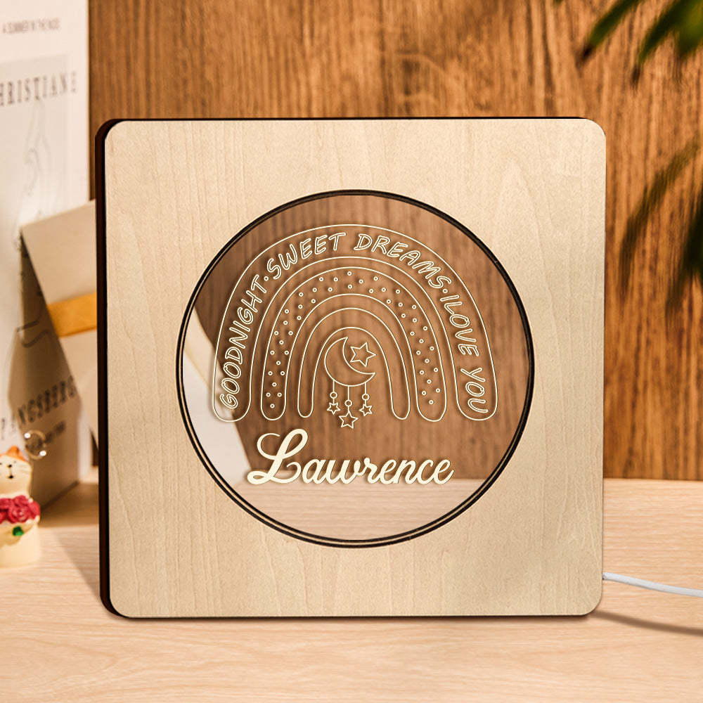Custom Engraved Name Night Light Personalized Rainbow Wooden Frame Lamp Gift - soufeelmy